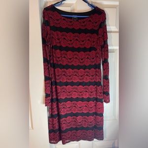 Like New! J H Evenings Semi Formal Dress 16 Women’s
Black with Red lace Overlay